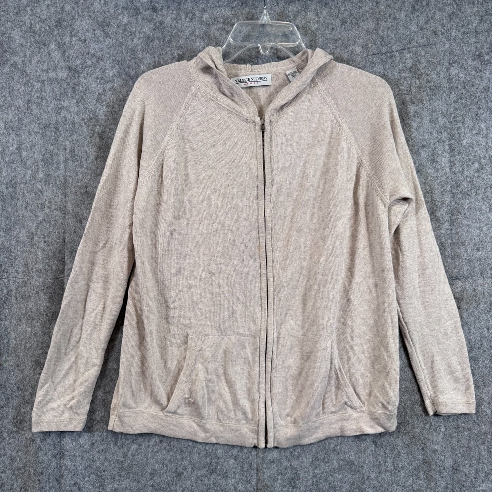 Valerie Stevens Sweater Jacket Womens Small Silk Cashmere Full Zip Hooded Beige